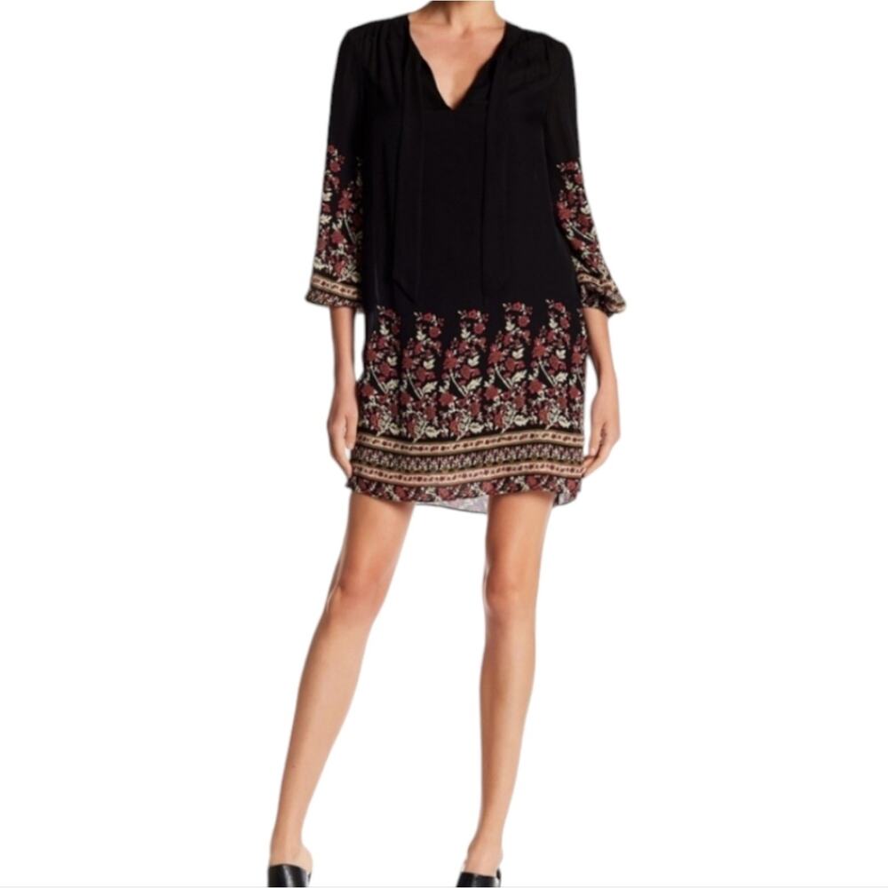 Joie 100% Silk Floral Tie Neck Long Sleeve Mini Dress Size Small